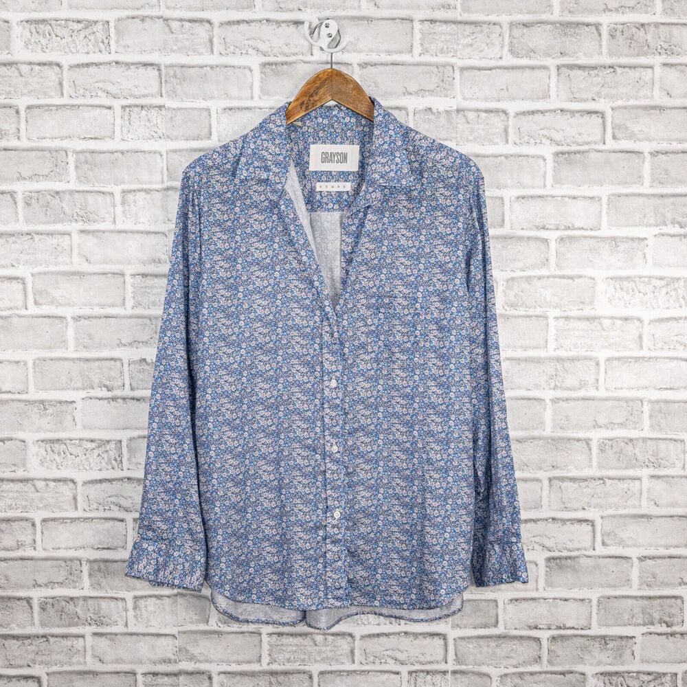 GRAYSON The HERO Button up Shirt in Blue Floral Print Women's Size 05